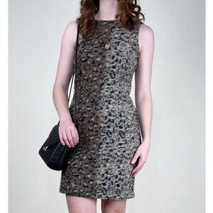 Vintage Cheetah Leopard Animal Print Wool Mini Dress 90s Y2K Mob Boss Wife Sexy